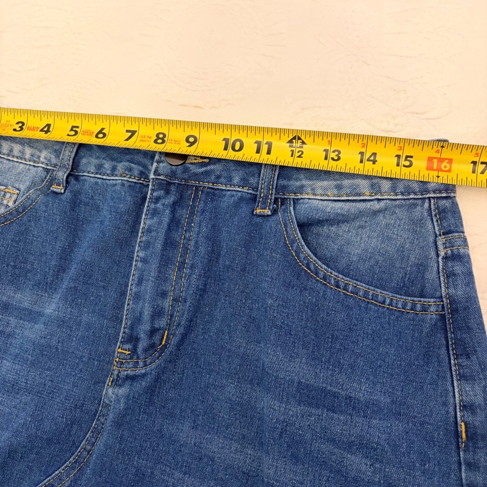 Denim Maxi Skirt Womens Sz L Medium Wash Distressed Raw Hem Long Jean Skirt Boho - Picture 3 of 6